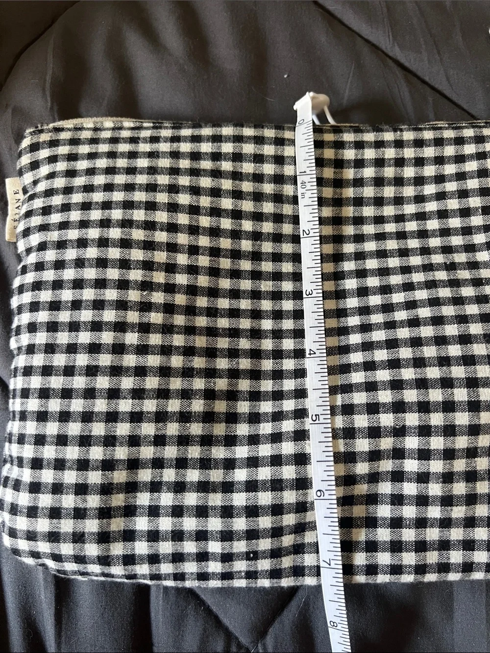 Sezane Monogrammed Black & White Gingham Pouch with Red 'M' Accent